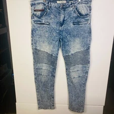 Akademiks Jeanius Jeans Mens 38X32 Hip Hop 90s Streetwear Light Wash