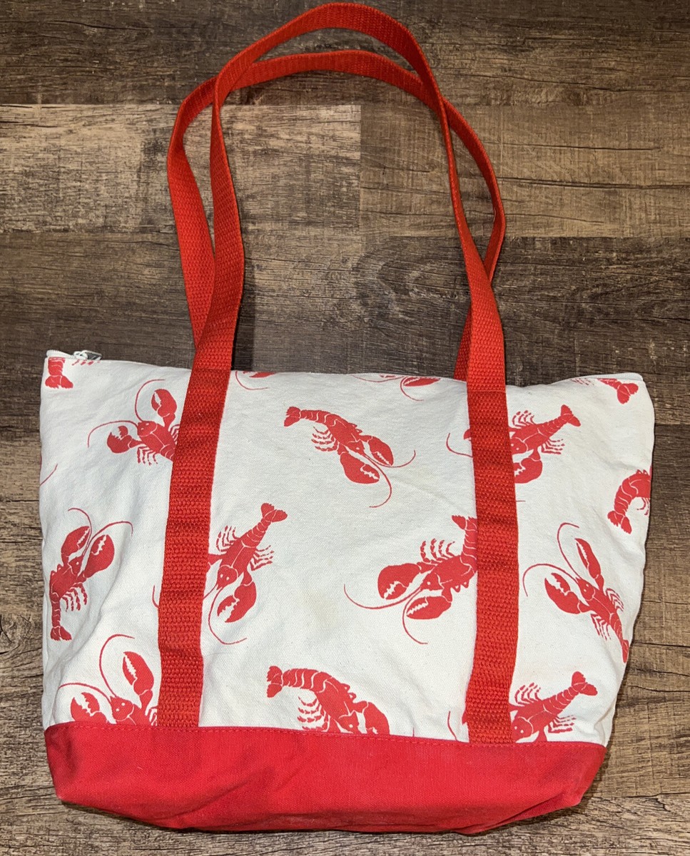Vintage Canvas Tote Boston Hand Print Bag Lobsters Folk