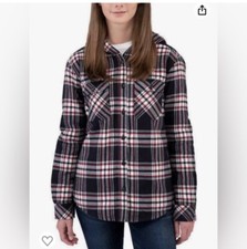 Boston Traders Sherpa Lined Plaid Flannel Hooded Jacket/Shirt Women's Size Large