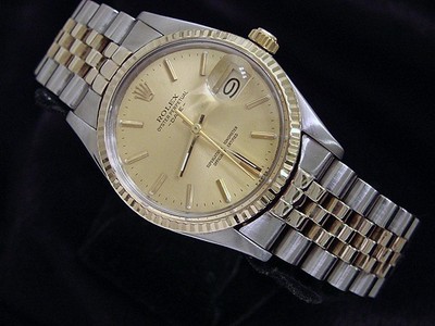 Rolex Date Mens 2Tone 14K Yellow Gold 
