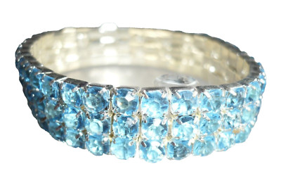 3-reihiges Strass Armband blau silber elastisch Schmuck NEU + TOP