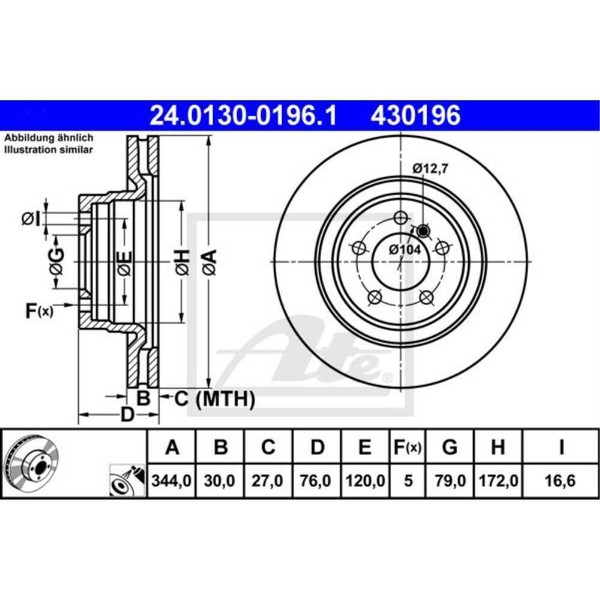 ATE 2X Bremsscheibe Vorne Ø344Mm BelüFtet FüR Land Rover Range LM-image