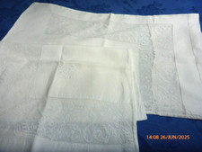 Pair Vintage Fine Linen Pillowcases Filet Lace  Monogram 19" x 30"