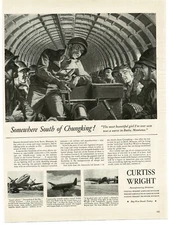 1943 Curtiss Wright Cyclone Plane Engines C-46 Commando Transport WWII Print Ad