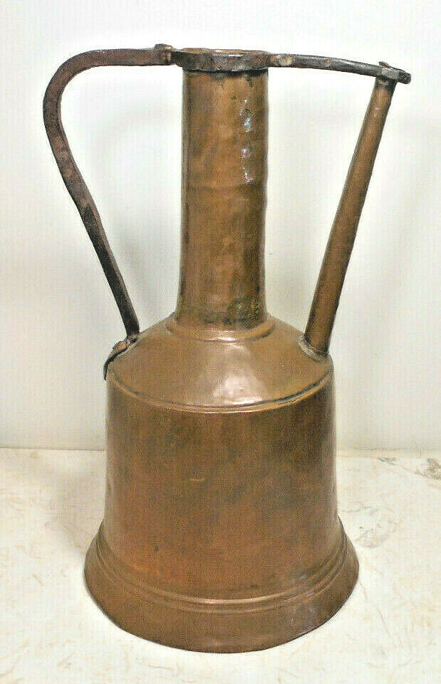 Hammered Copper Water Jug Pitcher large 13.5" primitive handmade