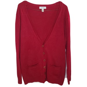 bright red cardigan