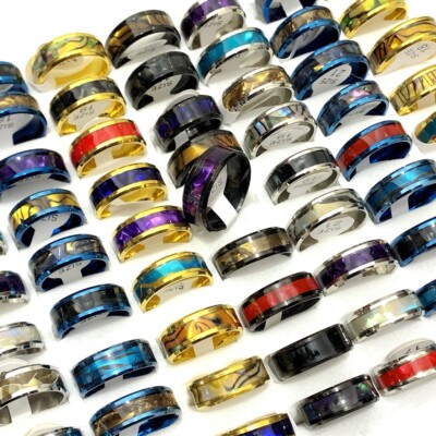 Wholesale 30pcs Band Shell Rings Mixed  Men 8mm Stainless Steel Fashion Charms