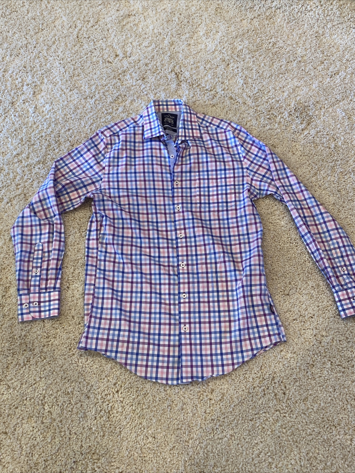 FILA Camicia Savile Row manica lunga rosa blu quadri cotone taglia M 15 15 1 2 34 35