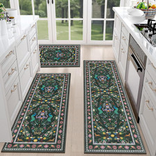 Set of 3 Farmhouse Kitchen Rugs Non Slip Washable Boho Kitchen Mats Floral Green