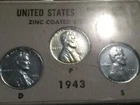 1943 P D S **High Grade UNC** Steel Wheat Head Lincoln Cent 3 Coin Set