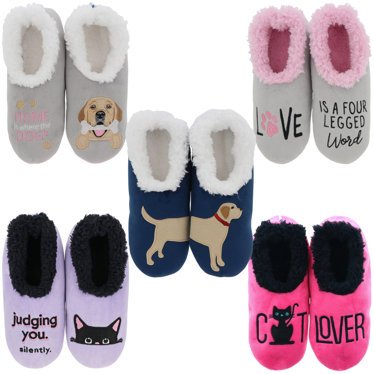 Snoozies Pairables Slippers Pet Designs Cozy Sherpa Fleece Sizes 3-9 UK - Main Image
