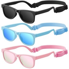 Baby Infant Toddler Sunglasses with Strap for Boys Girls Age 0-24 Months, 3 P...