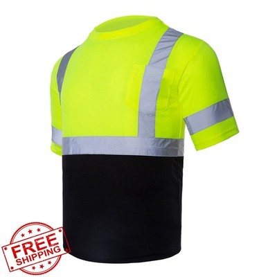 VENDACE Men's High Vis Class 3 Safety Shirt, Reflective Work Short Sleeve