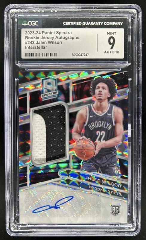 2023-24 Panini Spectra Jalen Wilson RC Patch Interstellar Auto #/49 Nets CGC 9