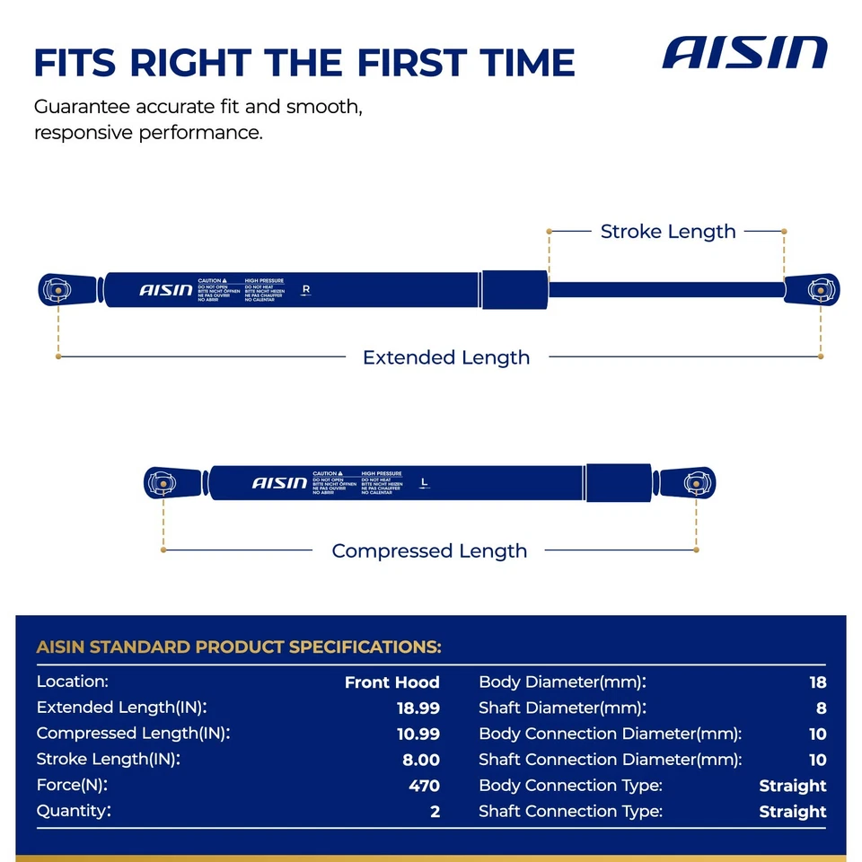 AISIN GASCH-00576 2 piezas capó delantero elevador soporte puntal para Dodge Ram 1500 Ram 2500 Foto 3 de 4