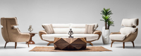 Komplette Couchgarnitur Dreisitzer Sessel Beige 3Tlg Polstersofa Stoff