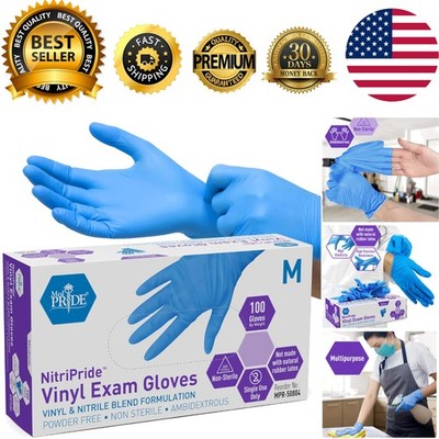 Blue Nitrile/Vinyl Blend Exam Gloves - Powder-Free, Latex-Free, Med Size, 100ct