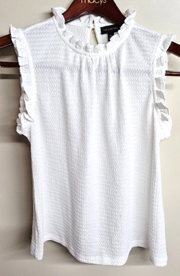 THE LIMITED Women's Ruffled Crew Neck Sleeveless Classic Crepe White Blouse PS