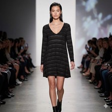 American Eagle Women's Medium Black Long Sleeve Shimmer Stripe Dress NWT