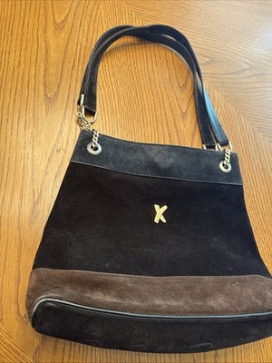 Paloma Picasso Brown & Black Suede Bag Purse Gold Hardware 