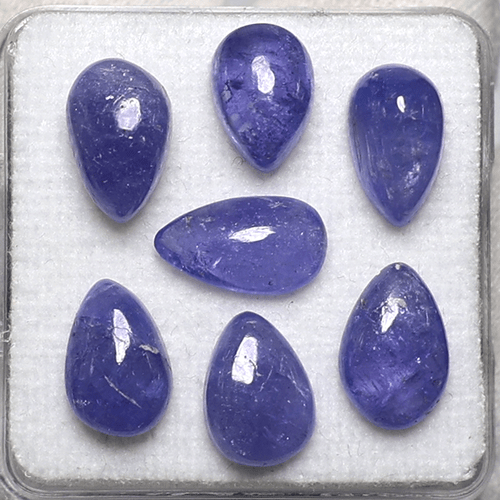 Lot 7 Pcs Natural Tanzanite Hi-Quality Untreated 10-12mm Pear Cabochon Gemstones - Picture 2 of 12
