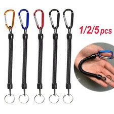 Elastic Lanyard Spiral Spring Retractable Coil Carabiner Strap Rope Key Chain UK