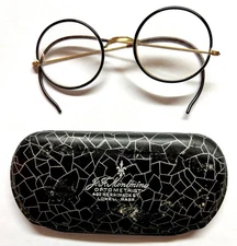 Antique Bausch & Lomb SQ Artshel round lens cable temple eyeglasses, c.1910-30s