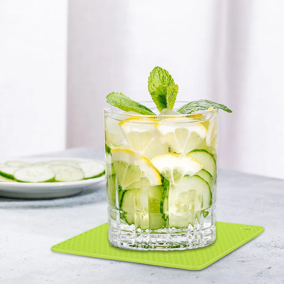 8 Pcs Silicone Trivets for Hot Dishes, 7.1"x7.1" Square Pot Holders Green - Image 4 of 4