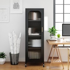 Tall Narrow Kitchen Pantry 5-Tier Metal Storage Cabinet-Black