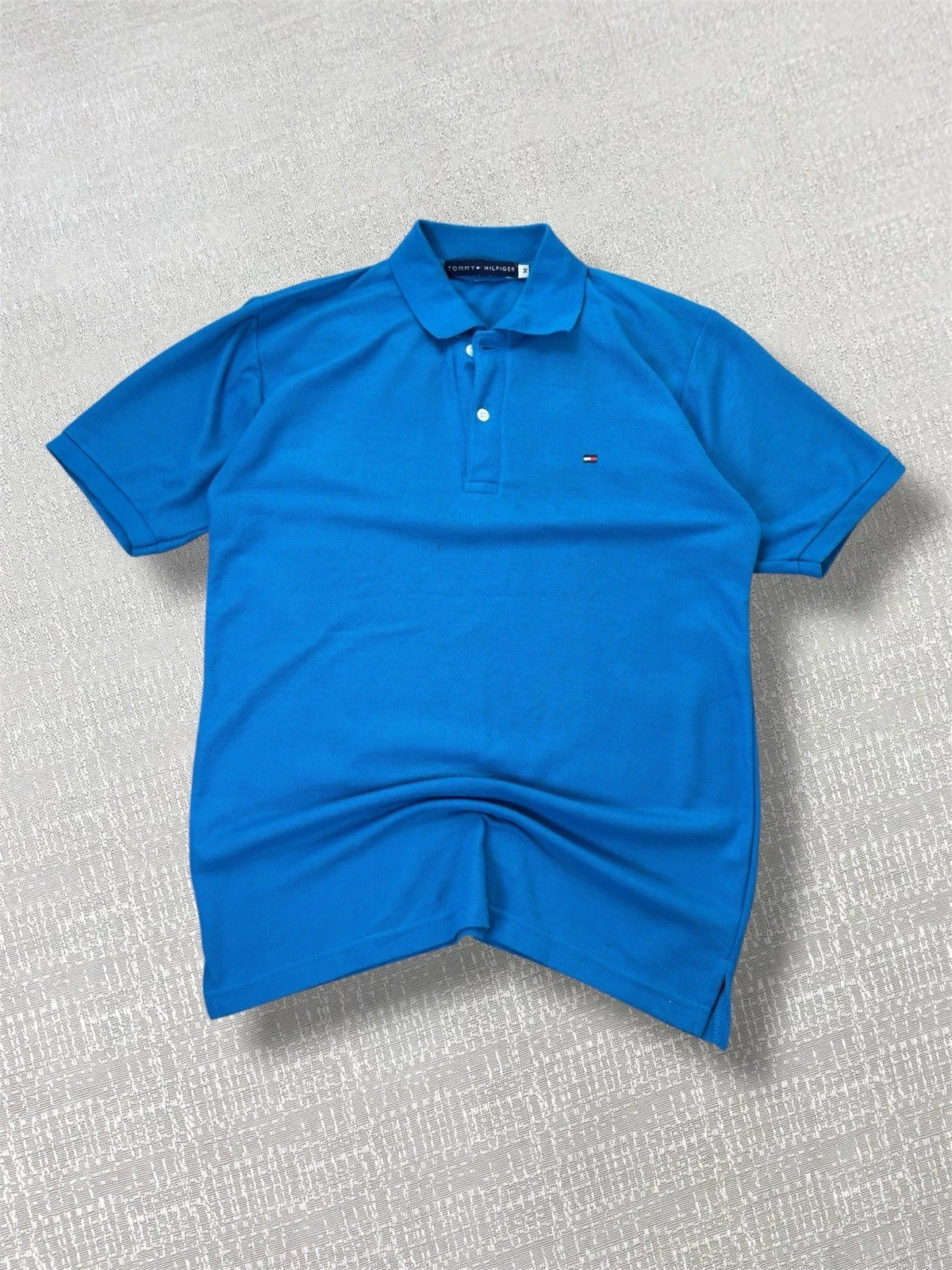 Tommy Hilfiger Polo Shirt Men Size Medium Blue Designer Vintage Button Up 90 Y2K