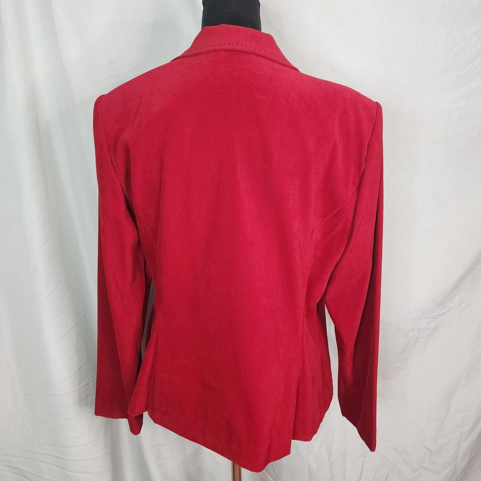 Chaqueta De Colección STUDIO I Talla 16 Roja Cremallera Completa Cuello Negra Floral Bordada Foto 4 de 4