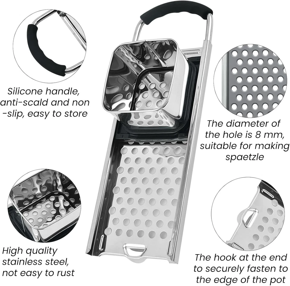 Spaetzle Maker, Premium Grade Stainless Steel Spaetzle Press, Efficient Homemade - Image 3 of 4