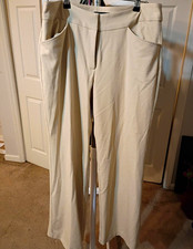 Karen Kane Lifestyle Women's 12 Beige Pleated Straight Leg Dress Pants Pockets