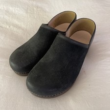 Dansko Black Leather Suede Wood Heeled Clogs Shoes EU Size 39 US 8.5-9 Comfort