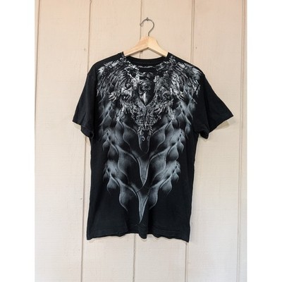 Apostasy Men's Medium Graphic T-Shirt Black Y2K Gothic Angel Wings Grunge AOP