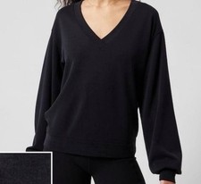 Athleta Willow Sweatshirt Women Black V Neck Stretch Seasoft Yoga Top Pullover M