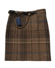 Vintage Ralph Lauren Plaid Wool Mini Skirt Leather Gold Belt 90s y2k Equestrian
