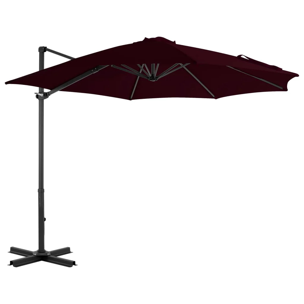 Parasol déporté mât aluminium 300 cm, l'élégance du rouge bordeaux durable
