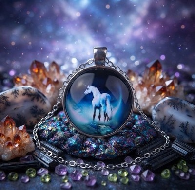 Enchanted Moonlit Unicorn Pendant Necklace Ethereal Fantasy Jewelry