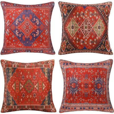 Outdoor Kissenbezug Leinen 45x45cm Rot Geometrisch Vintage Dekokissen - Bild 1 von 4