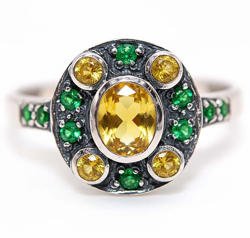 2CT Citrine 925 Sterling Silver Art Deco Ring Sz 6 F9-7