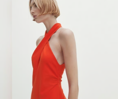 NWT MASSIMO DUTTI SIZE S Gathered Crossover Halter Neck Dress In Coral |  eBay