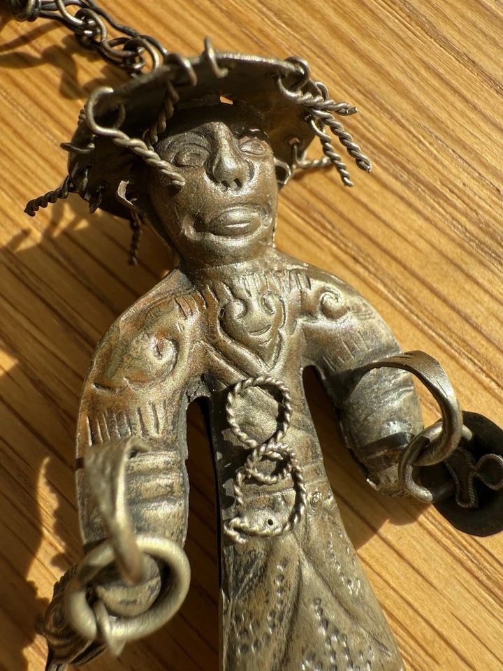 Antique Chinese Export Silver Chatelaine Man Fisherman Needle Case Charm Qing - Image 4 of 4