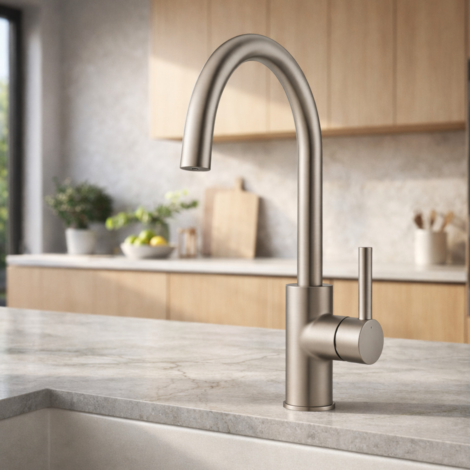 Scarba Swan Spout Single Lever Tap Brushed Nickel