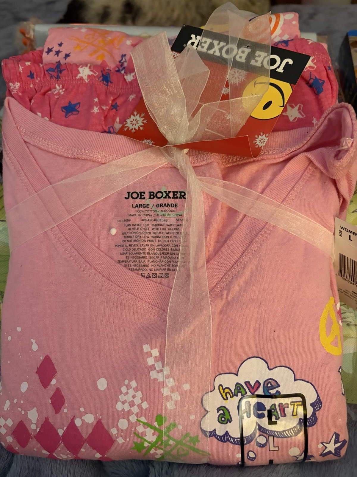Women’s Joe Boxer 3 Piece Peace Pajama Set Large