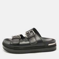 Alexander McQueen Black Leather Hybrid Slide Sandals Size 41