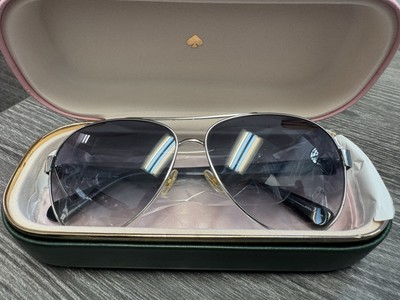 Kate Spade New York Hello Sunshine Black Silver Aviator Sunglasses New Authentic
