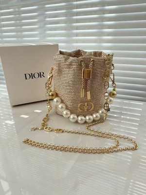 Makeup VIP CD Gold Ball Small Bucket Bag Drawstring Dual Chain Crossbody Handle