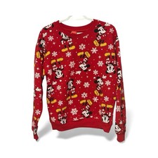 Disney Mickey Mouse Christmas Snowflake Red Sweatshirt Women's M 7-9