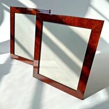 Set 2 Tizo Handcrafted 8x10 Red Burl Wood Matching Photo Picture Frames Italy